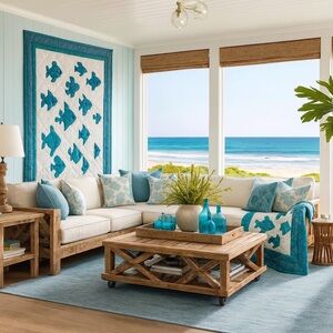 Handmade Ocean Fish Quilt 48” x 60” – Coastal Nautical Beach House Throw